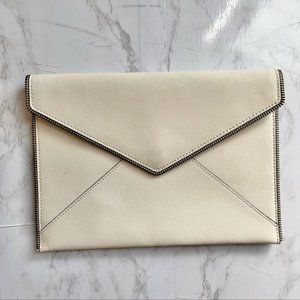 Rebecca Minkoff White Leo Exposed Zipper Envelope Clutch